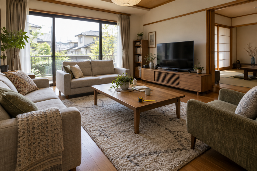 名古屋市の住宅に置かれたソファと応接テーブルのセット